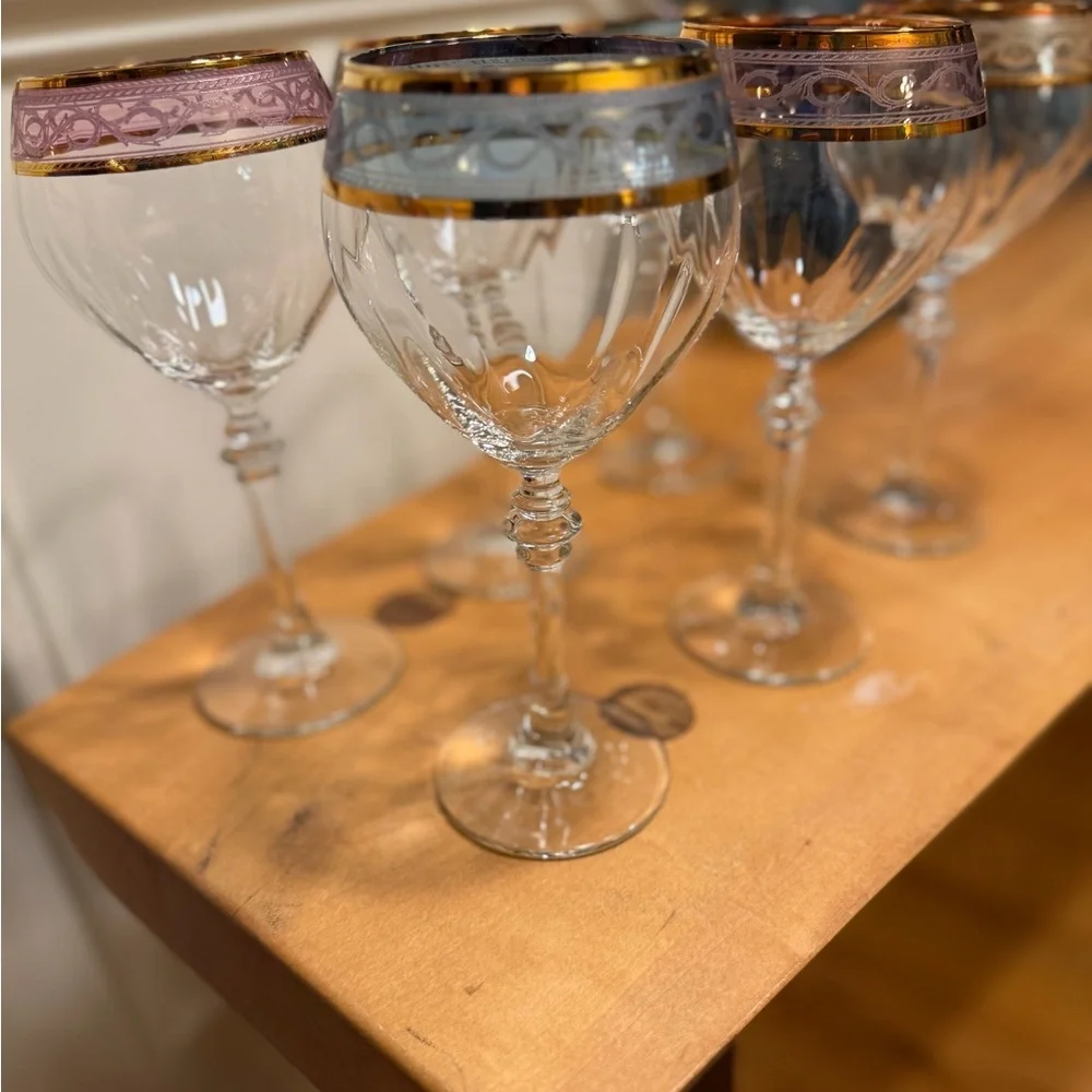 Exquisite Vintage Italian Crystal Wine Glasses by Fumo;‎ Set of 6